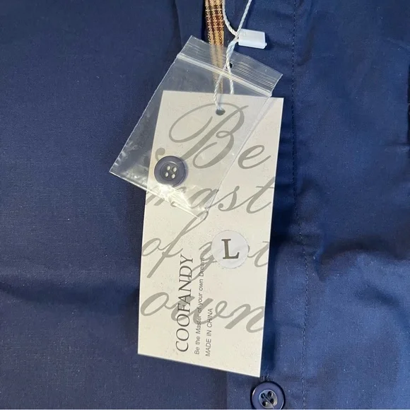 Coofandy Men's Navy Blue Shirt with Plaid Accents Sz L - Picture 9 of 9